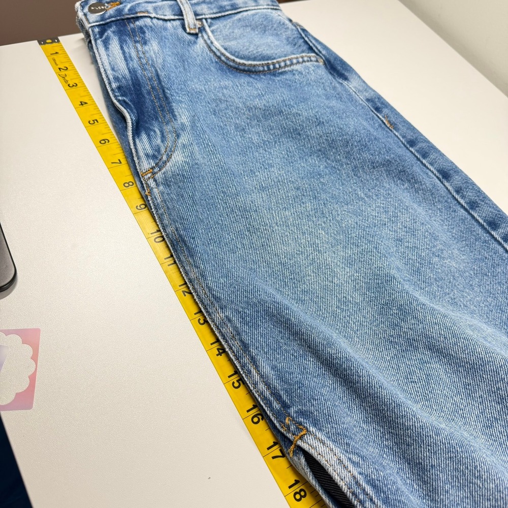 Anthropologie Pilcro Denim Maxi Skirt 12 Blue Jean Front Slit Distressed Raw - Picture 7 of 11